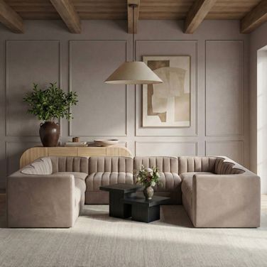 Rummi Velvet Performance Fabric Upholstered Modular Sectional In Taupe