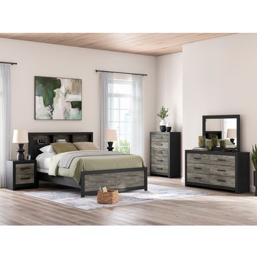 Ryderton Bookcase Bedroom Set In Black and Gray