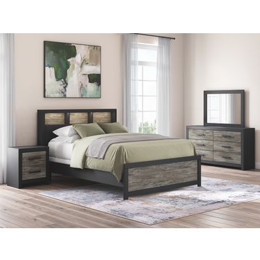 Ryderton Bookcase Panel Bedroom Set In Black and Gray