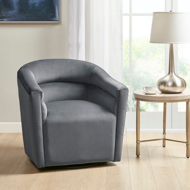 Ryker Upholstered Barrel 360 Degree Swivel Chair In Gray