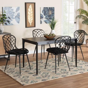Sabelle Wood and Rattan 5 Piece Dining Set In Black