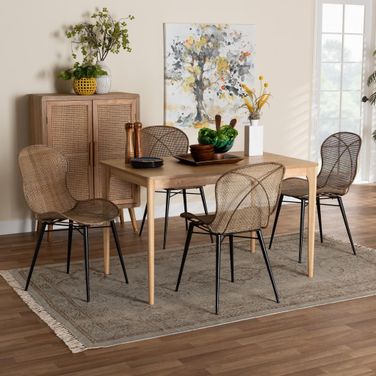 Sabelle Wood and Rattan 5 Piece Dining Set In Grey and Natural Brown