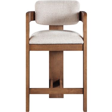Sacha Linen Textured Fabric Stool In Beige and Brown