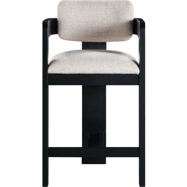 Sacha Linen Textured Fabric Stool In Black and Beige