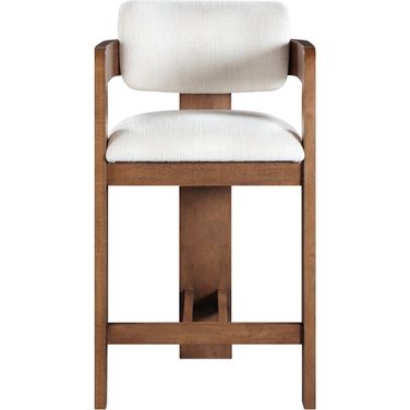Sacha Linen Textured Fabric Stool In Brown and Cream