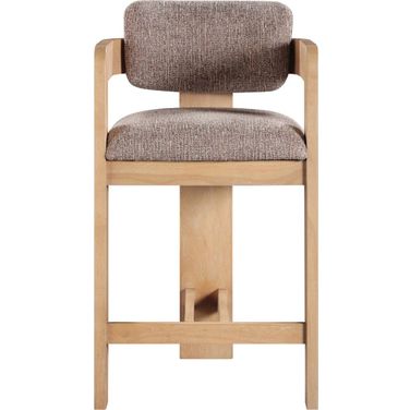 Sacha Linen Textured Fabric Stool In Brown and Natural
