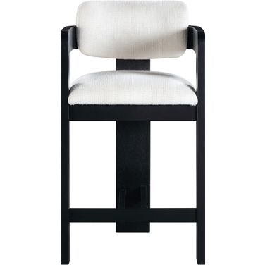 Sacha Linen Textured Fabric Stool In Cream and Black