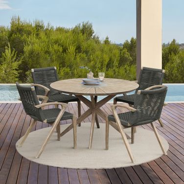 Sachi and Nabila Outdoor 5-Piece Light Eucalyptus and Concrete Dining Set