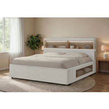 Sadie King Upholstered Bed with Storage In Beige