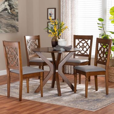 Sadie Wood 5-Piece Dining Set In Grey and Walnut Brown