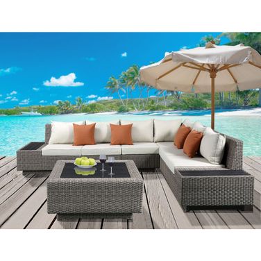 Salena Gray Wicker Patio Sectional with Cocktail Table