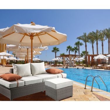 Salena Gray Wicker Patio Sofa with Ottoman