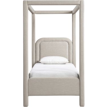 Salina Linen Textured Fabric Upholstered Twin Bed In Beige