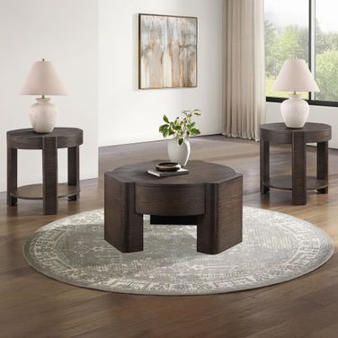 Salina Round Occasional Table Set In Brown
