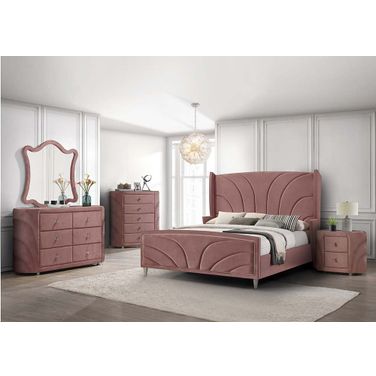 Salonia Bedroom Set In Pink Velvet
