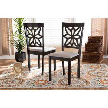 Samwell Modern and Contemporary Grey Fabric Upholstered and Dark Brown Finished Wood 2-Piece Dining Chair Set