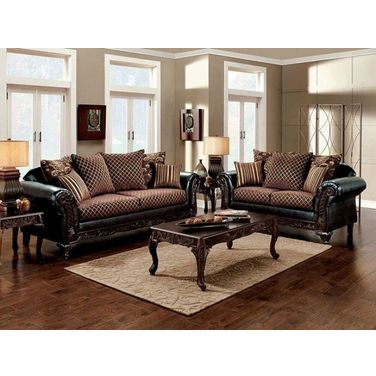 San Roque Crosshatch Brown Espresso And Dark Cherry Living Room Set