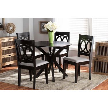 Sanne Modern and Contemporary Grey Fabric Upholstered and Dark Brown Finished Wood 5-Piece Dining Set