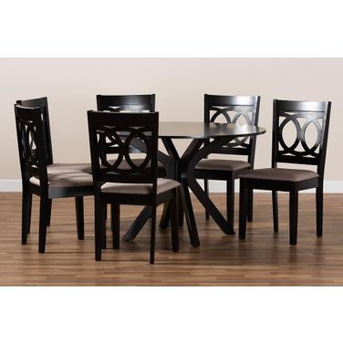 Sanne Modern and Contemporary Sand Fabric Upholstered and Dark Brown Finished Wood 7-Piece Dining Set