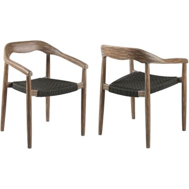 Santo Indoor Outdoor Stackable Dining Chair Set of 2 In Eucalyptus Wood with Charcoal Rope