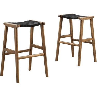 Saoirse Faux Leather Wood Bar Stool Set of 2 In Walnut Black