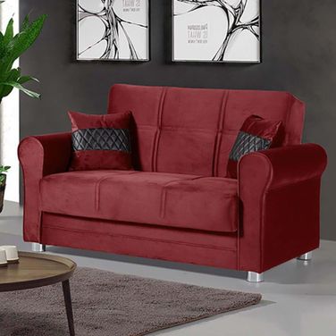 Sara Upholstered Convertible Loveseat with Storage In Burgundy