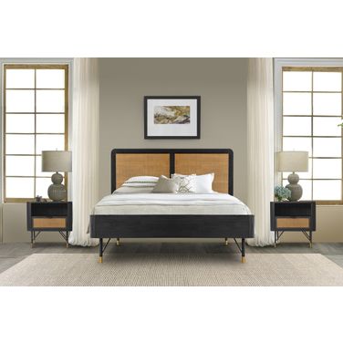 Saratoga 3-Piece Queen Bedroom Set In Black Acacia Wood and Rattan