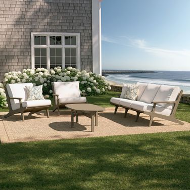 Saratoga 4-Piece Outdoor Patio Teak Wood Furniture Set In White and Weathered Gray