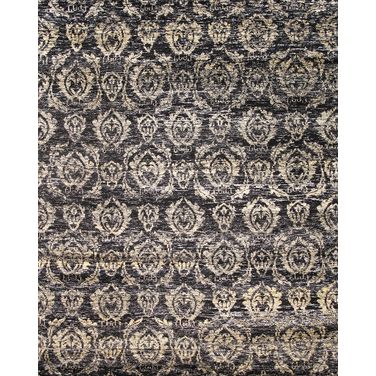 Sari Silk Collection Hand-Knotted Area Rug- 8' x 9' 11" In Black and Beige