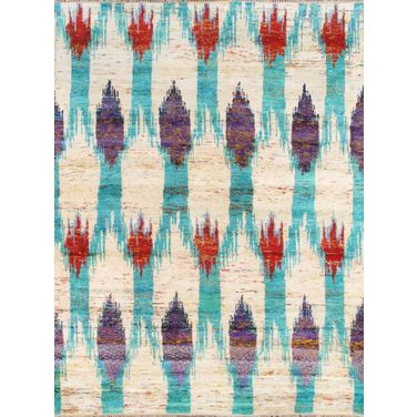 Sari Silk Collection Hand-Knotted Area Rug- 9' x 12' In Ivory and Multi