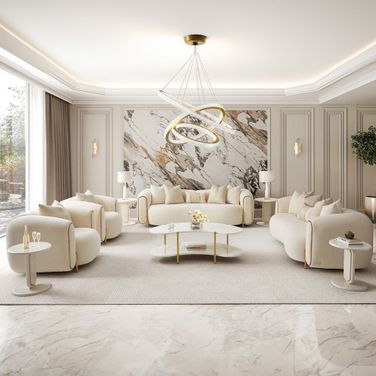 Sassani Living Room Set In Crepe and Gold