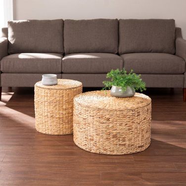 Satalia Round Water Hyacinth 2Pc Set Storage Tables