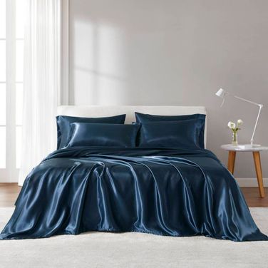Satin Luxury Sheet Set In Midnight Blue