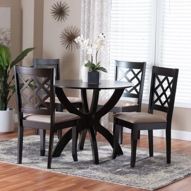 Savina Fabric and Wood 5-Piece Dining Set In Sand and Dark Brown