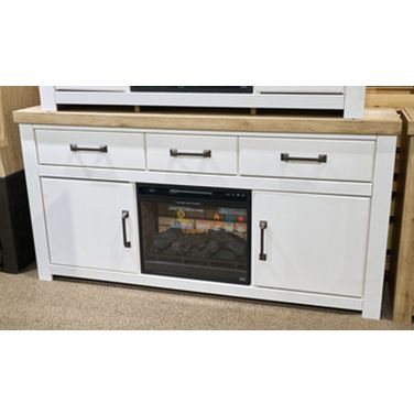 Savonport 62 Inch TV Stand with Electric Fireplace In White and Brown