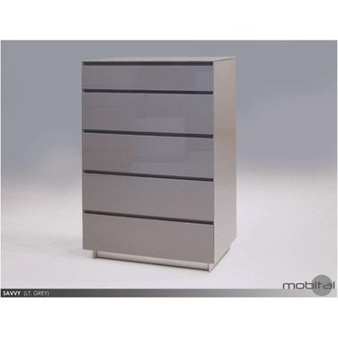 Savvy High Gloss Light Gray Glass Top 5-Drawer Chest