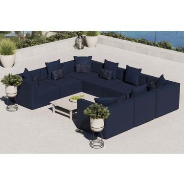 Saybrook Outdoor Patio Upholstered 8-Piece Sectional Sofa In Navy