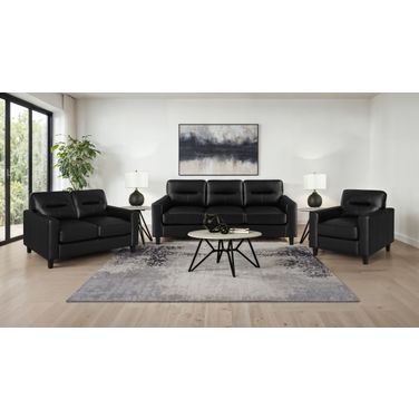 Scotland Faux Leather Upholstered Track Arm Living Room Set In Black