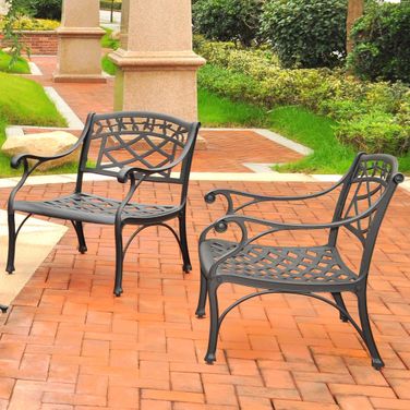 Sedona 2 Piece Cast Aluminum Outdoor Lounge Chair Set In Black
