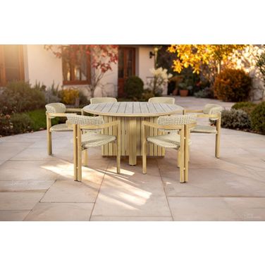 Sedona Round Outdoor Dining Room Set In Beige and Natural