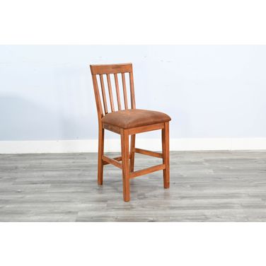 Sedona Slatback Counter Barstool with Cushion Seat Set of 2 In Rustic Oak