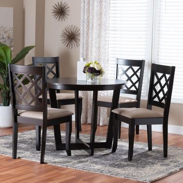 Selby Fabric and Wood 5-Piece Dining Set In Sand and Dark Brown