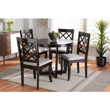 Selby Modern and Contemporary Grey Fabric Upholstered and Dark Brown Finished Wood 5-Piece Dining Set