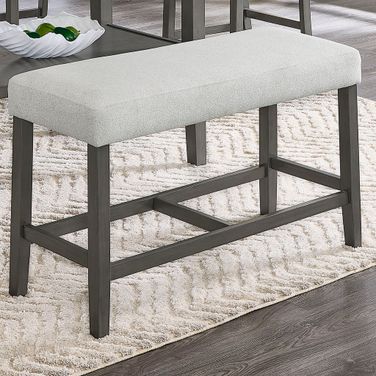 Selena 40 Inch Fabric Counter Height Bench with Gray Wood Frame and Wooden Footrest