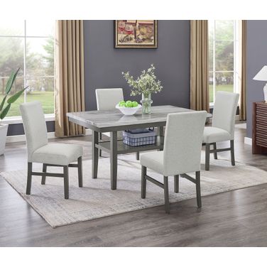 Selena 5-Piece 60 Inch Faux Marble Dining Set with Rectangular Table Ans 4 Chairs In Gray Finish
