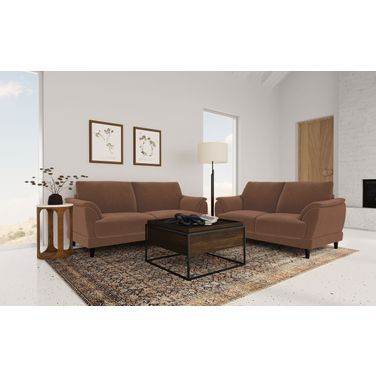 Selma Velvet Upholstered Crescent Arm Living Room Set In Rust
