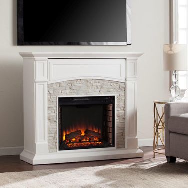 Seneca Electric Media Fireplace With White Faux Stone