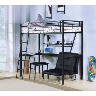 Senon Silver and Black Loft Bed with Desk