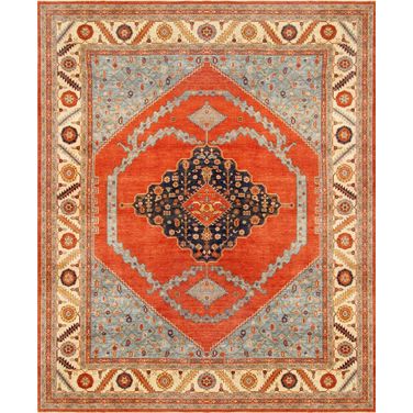 Serapi Collection Hand-Knotted Lamb's Wool Area Rug- 12' 1" x 15' 1" In Ivory and Rust