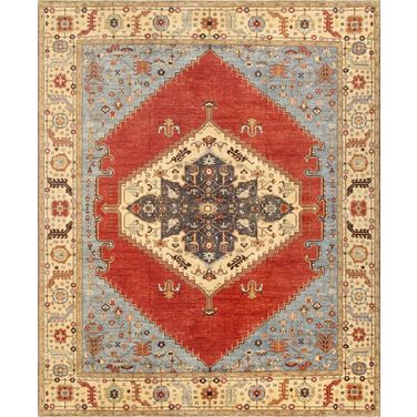 Serapi Collection Hand-Knotted Lamb's Wool Area Rug-12' 2" x 15' 2" In Ivory and Rust